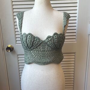 Dollskilk crochet sea shell sage green top size large